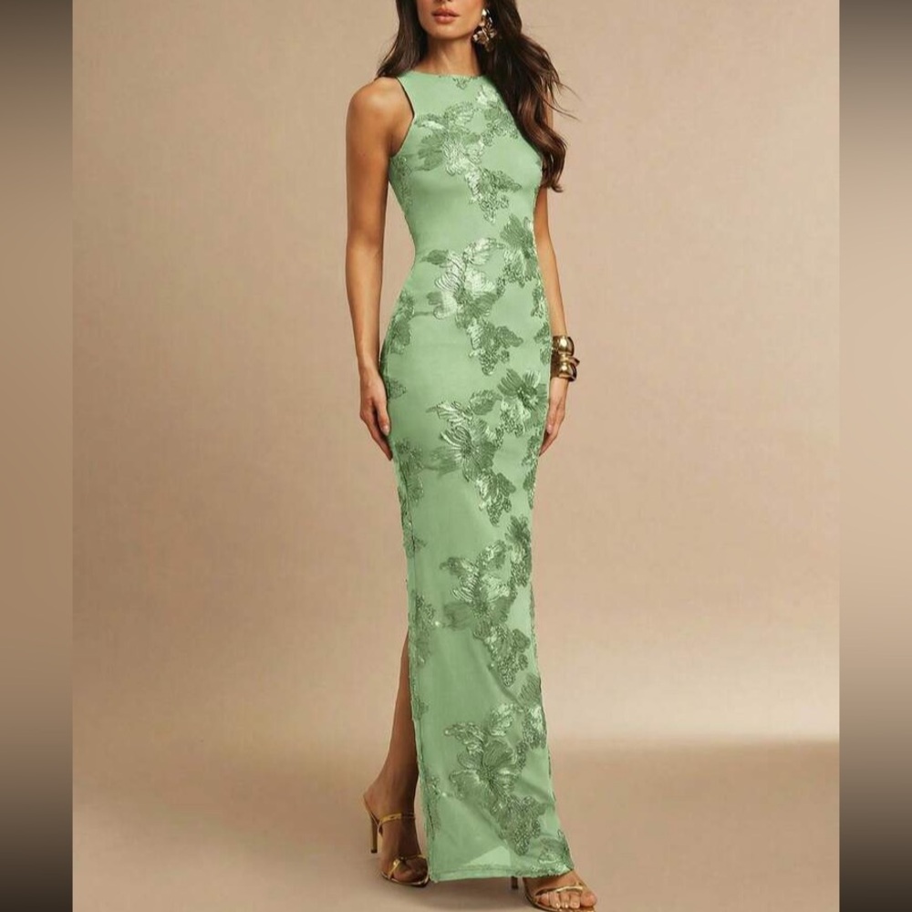 Mint  Green Floral Sheath Dress - Picture 7 of 8